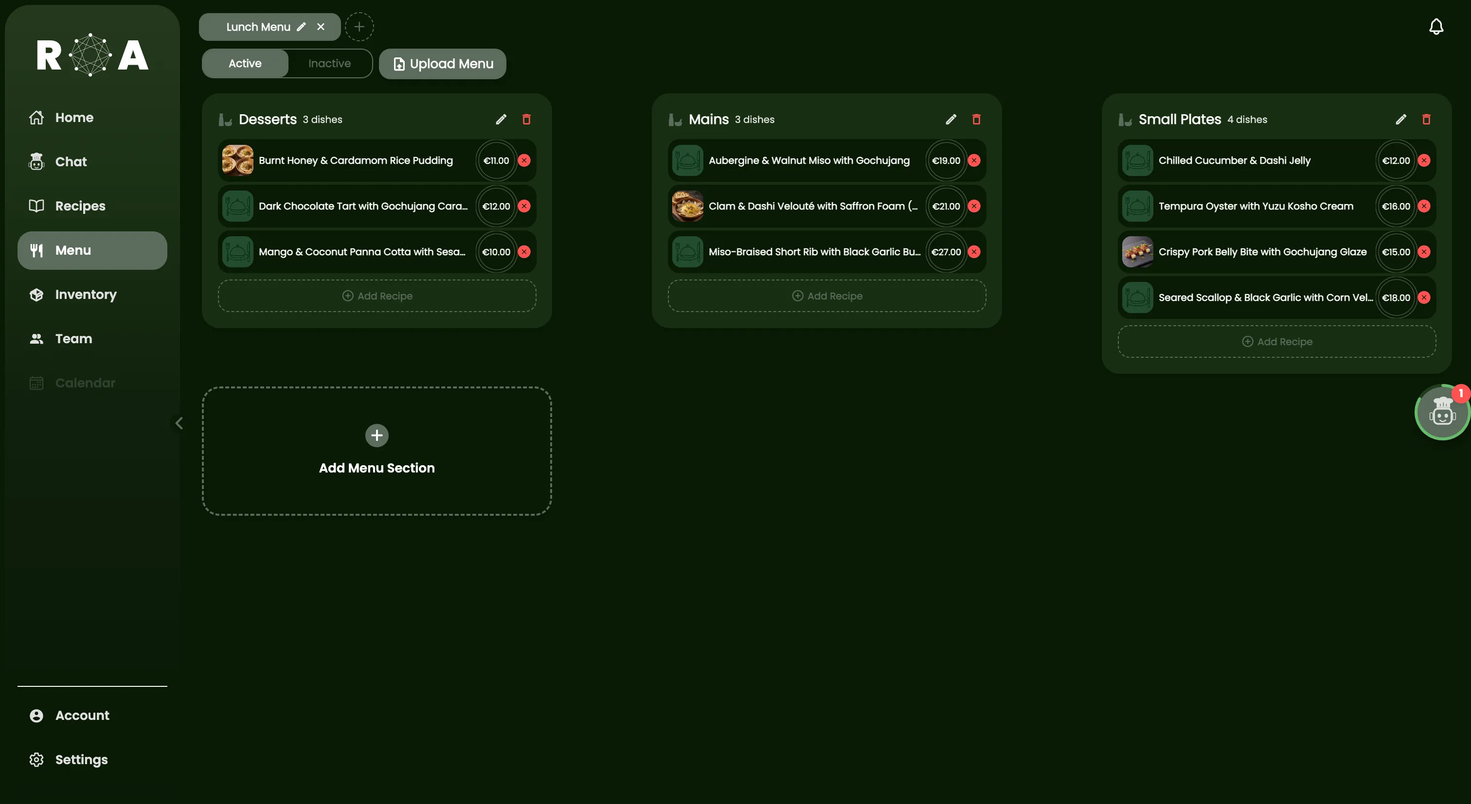 MENU Web screenshot